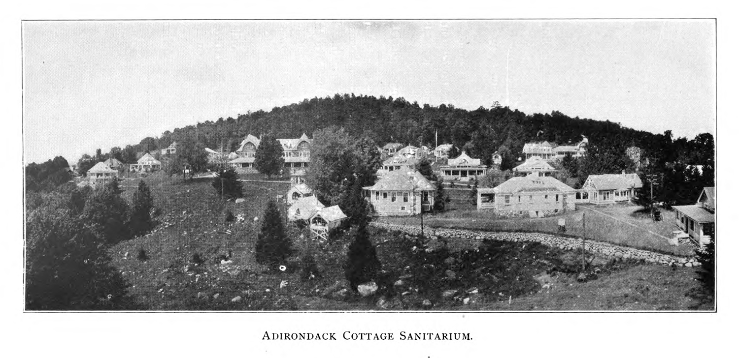 An exterior view of the Adirondack Cottage Sanatorium.