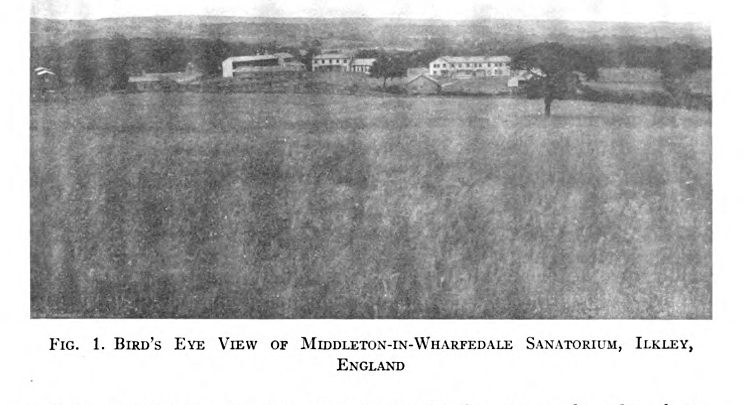 The facilities of a tuberculosis sanatarium viewed from afar.