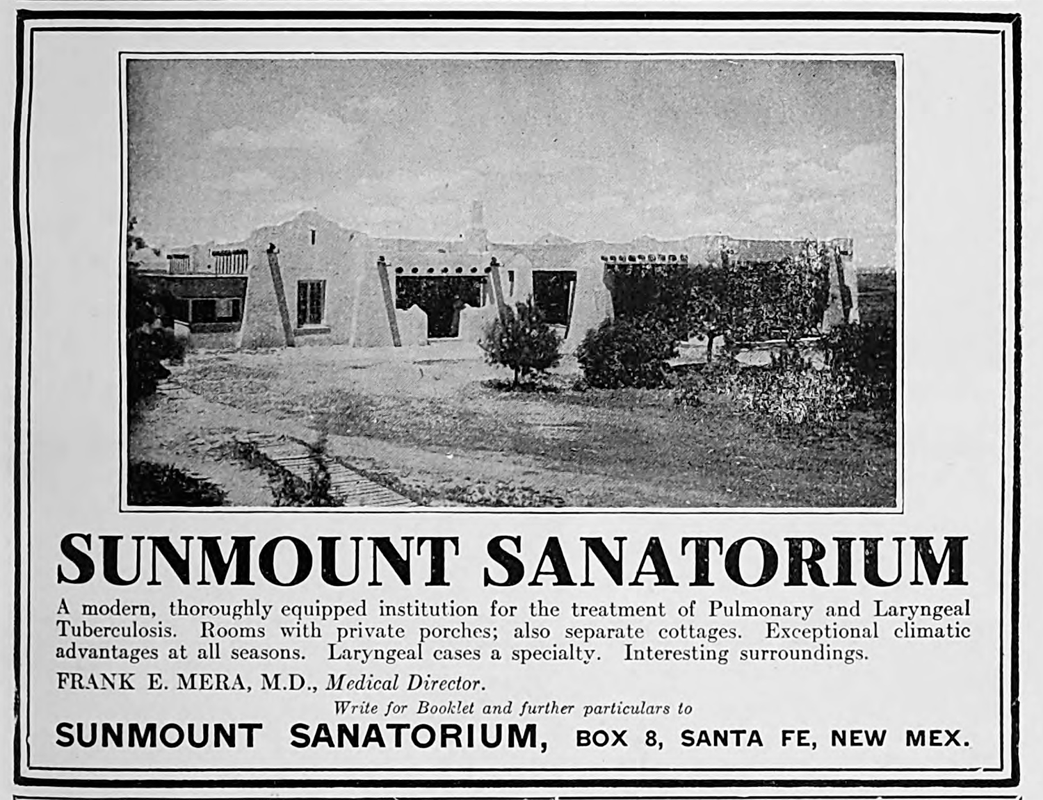 An advertisement for a tuberculosis sanatarium in New Mexico.